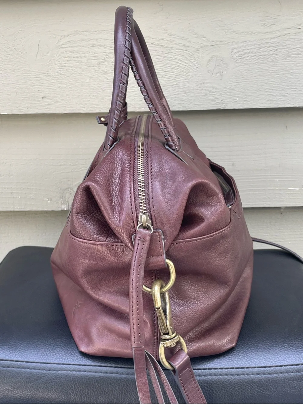 Frye Burgundy/ Brown Leather Satchel / crossbody bag with Braided Shoulder Strap